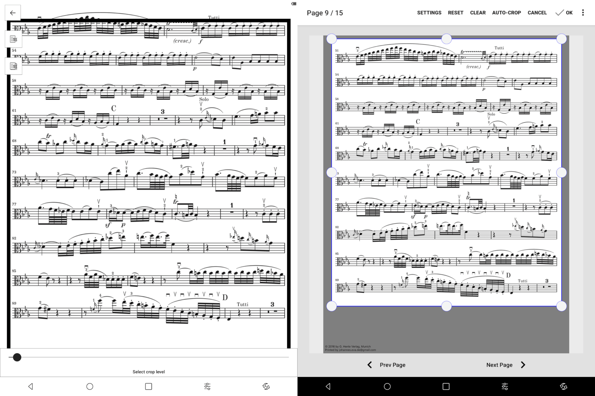 Cropping sheet music (scores) on the PadMu 4 eReader