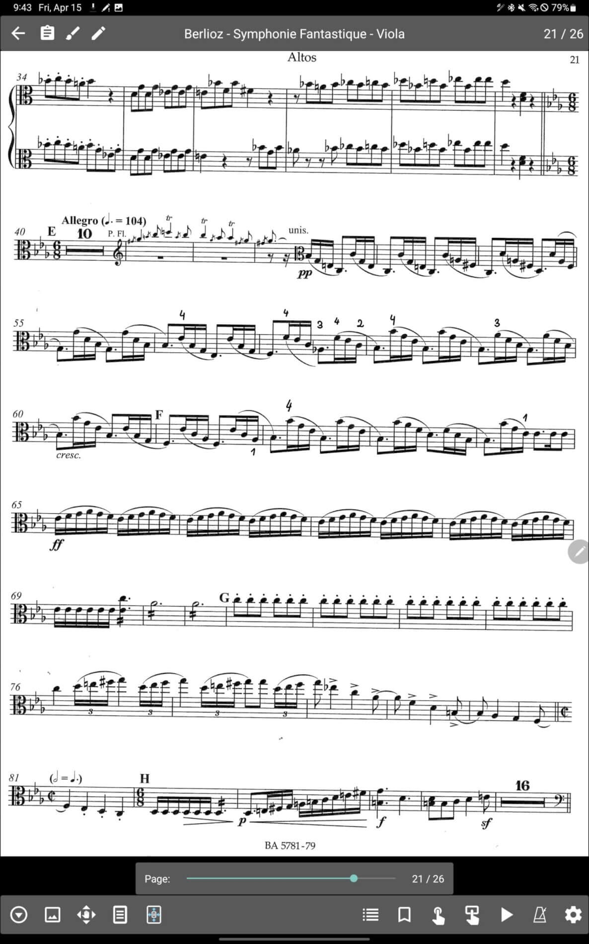 Displaying sheet music on the Samsung Galaxy Tab S8 Ultra (Berlioz)