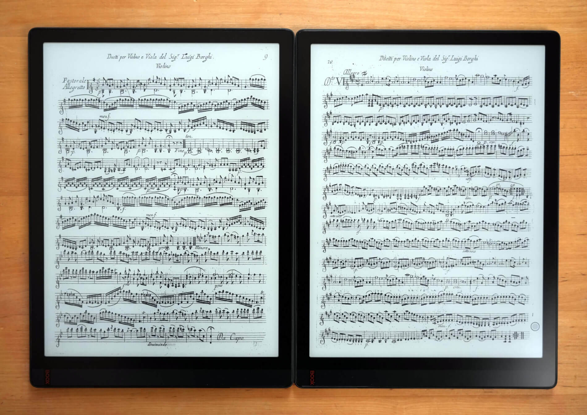 PadMu 4 and Onyx Boox Tab X in Dual Tablet mode, displaying two sheets of music side-by-side at the same time.