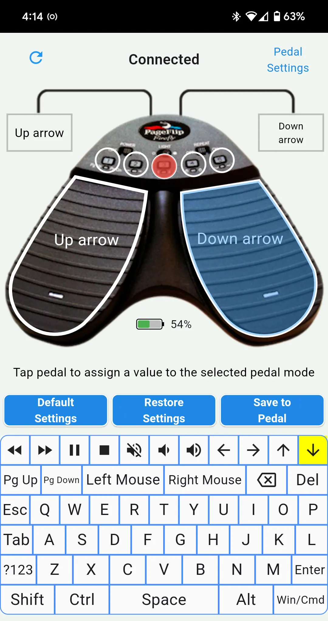 App for PageFlip Bluetooth pedals (page turners), screenshot