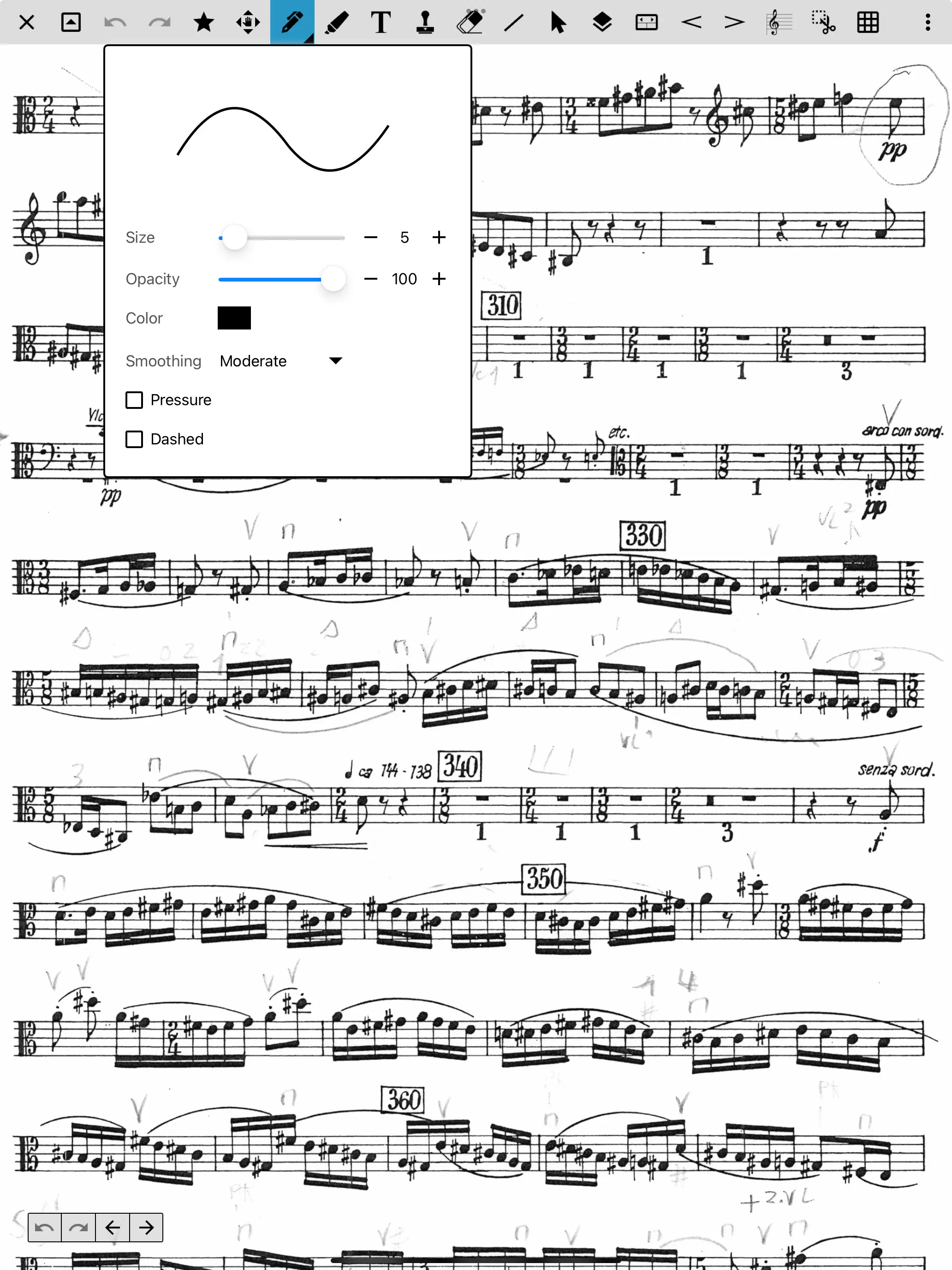 Writing annotations on MobileSheets for iPad